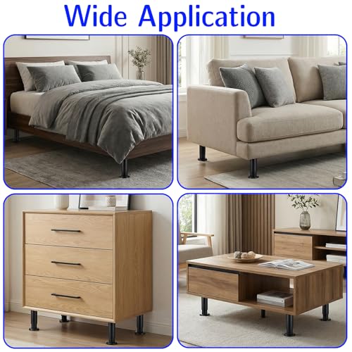 4PCS Metal Adjustable Furniture Legs, 4.7-7.4 Inch Cabinet Legs Extension, Heavy Duty Black Support Replacement Leg for Bed Couch Dresser Chair Coffee Cabinet Table, Thicked Furniture Feet Set