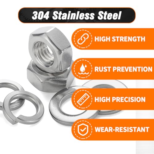 #1/4-20 Nuts and Washers Assortment Kit, Hex Nut Spring Washer Flat Washer | 120pcs 304 Stainless Steel Assorted Washers with Nuts for Screws Bolts, SAE - color: steel gray, size: SAE 1/4-20