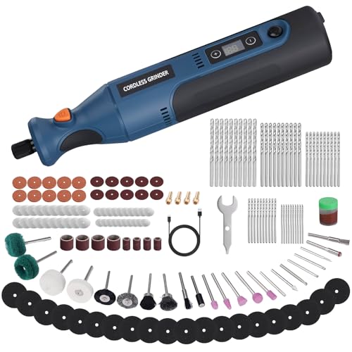 Cordless Rotary Tool Kit: 12-Speed 25000RPM Mini Rotary Tool with 179 Accessories, 7.4V Rechargeable Engraving Tool for 3D Printed Finishing, Sanding, Cutting, Drilling, Polishing, DIY Crafts