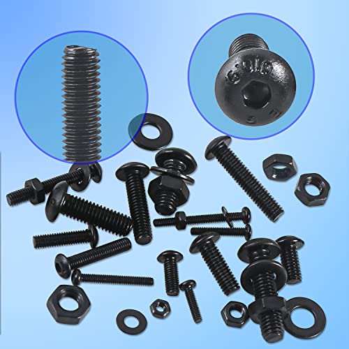 newlng M2 M3 M4 M5 Screws Assortment Kit 1180pcs Metric Black Nuts and Bolts Flat Washers Set 10.9 Grade Alloy Steel Machine Screws and Nuts Hex Socket Button Head Screw with Four Hex Wrenches - size: One Size