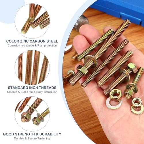 PATIKIL 5/16" x 3" Color Zinc Fully All Thread Rod, 8 Pcs Carbon Steel Long Threaded Screw Stud Bolts for Furniture Garden Mounting Assembly Fastening - size: 5/16" x 3"