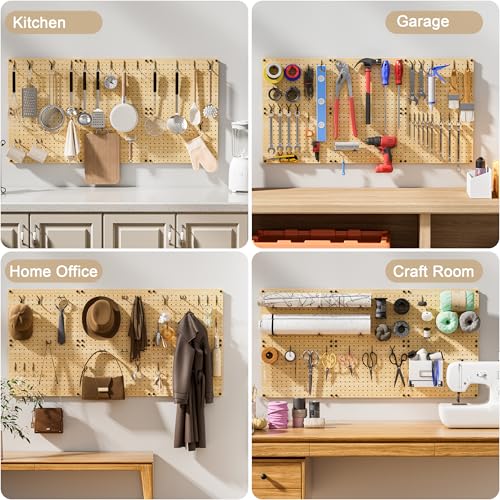 VOIMO Bamboo Peg board Wall Organizer, 4 Panels, 16 x 12 in, 35 Hooks - size: 16'' X 12'' (4 Panels)