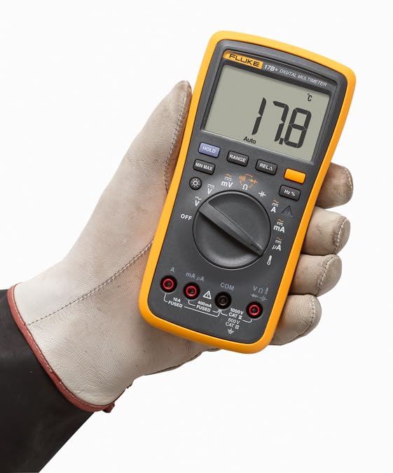 Fluke 17B+ Digital Multimeter, for Electrical Applications, Measures AC/DC Voltage 1000V, Current Measurements to 10A, Resistance, Continuity, Diode, Capacitance, Frequency, and Temperature Testing
