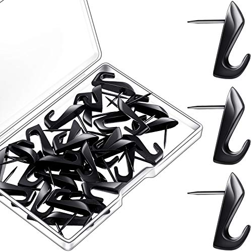 Hotop 30 Pcs Push Pin Hooks 20 Lbs Picture Hanger, Black - color: Black