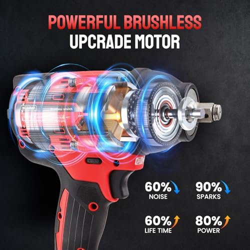 Cordless Impact Wrench 1/2 Inch, 1500 N.m/1106ft-lbs Brushless Impact Gun - color: Red With Battery