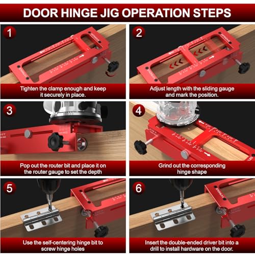 Aluminum Door Hinge Jig, Adjustable Mortise Router Template for 2.5‑5"