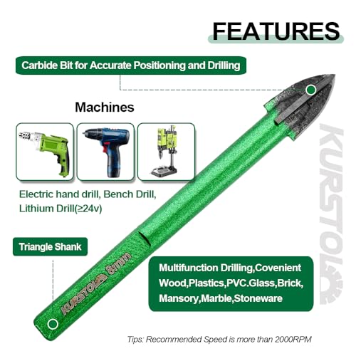 Masonry Diamond Drill Bit - 10pcs 3/16"-1/2" Concrete Diamond Hole Saw Set for Wood Plastic Brick Ceramic Tile Etc, Triangle Shank Fixed on Drills - size: 5/6/8/10/12mm*2, style: Triangle Shank