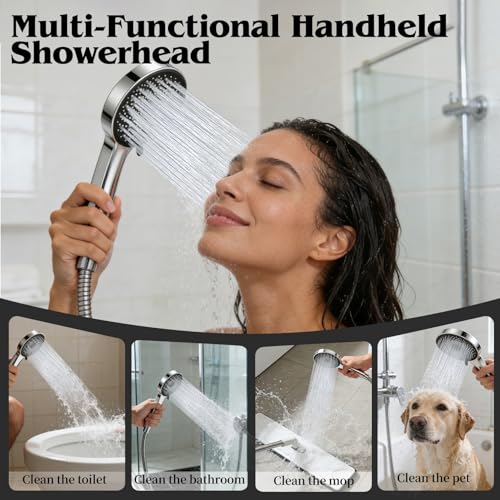 12 Inch Shower Head, Rain Shower Head with Adustable Extension Arm, Detachable Silver Rina Shower Head with Handheld Spray, High Pressure Shower Hose with Holder in Bathroom(Silver) - color: Silver, size: 12 Inch