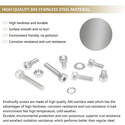 352 Pieces M4 x 6/8 /12/16 /20/25 /30mm Hex Socket Head Cap Screws Nuts Washers Assortment Kit, 304 Stainless Steel, Fully Machine Thread - size: M4, style: Socket Head