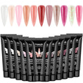 Fcozpjk 12 Colors Poly Nail Gel Kit Clear White Nude Pink Glittery Poly Gel - color: 12colors-gel