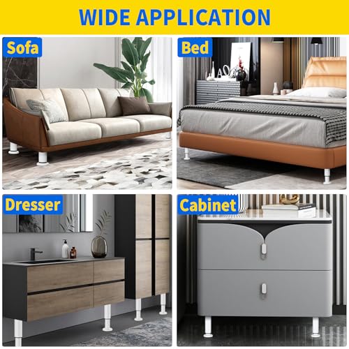 Adjustable Metal Cabinet Support Legs 4-7 In, White Furniture Feet Set of 6 - color: White, size: (6Pcs) 4.72-7.48 inch