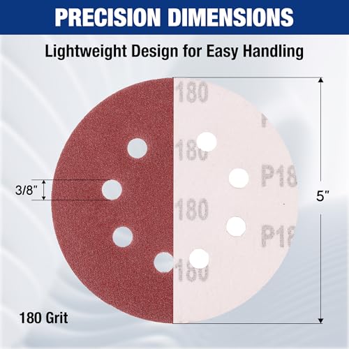 WORKPRO Sanding Discs, 5-Inch 180 Grit 8-Hole Hook and Loop, 100 Pack - style: 100PCS 5 Inch 180 Grit