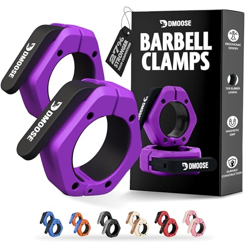 DMoose Fitness Barbell Clips 2 Inch (Pair) - Quick Release Olympic Barbell Clamps & Collars with Anti Slip TPR Grip for Secure Weightlifting and Powerlifting - Weight Clips for Bars at Home or Gym - color: Purple, style: Magnetic