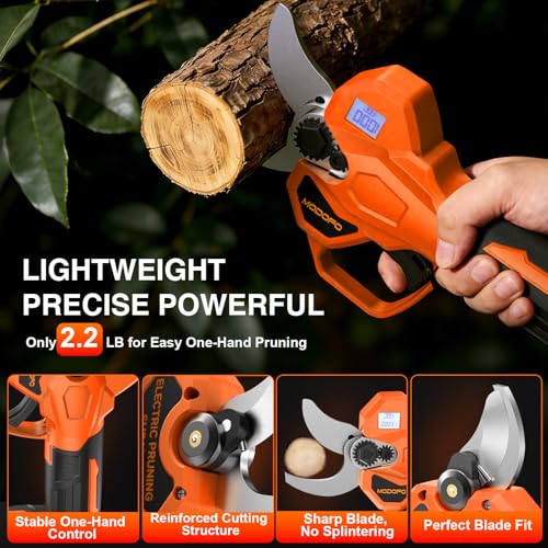 Electric Pruning Shears, Upgraded 2.1" Cutting Garden Shears with LCD Display, Brushless Motor Cordless Power Pruner with 2.0 Ah*2 Batteries for Garden Tree Pruner Branch - style: 2.1" orange