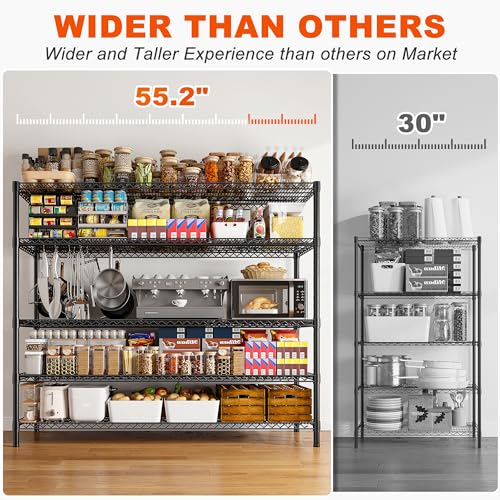 REIBII 85.7"H 5-Tier Garage Shelving with Wheels&Feet, Adjustable, 2998 lbs - size: 5-Tier,55.5" W X 85.7" H X 24.2" D