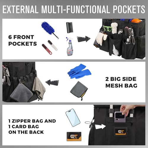 SCAVATA Rolling Cleaning Caddy Bag with Detachable Trolley, Large Cleaning Supplies Organizer with Wheels, Multi Pocket Cleaning Cart with Adjustable Shoulder Strap for Housekeepers & Home Use, Black - color: Black