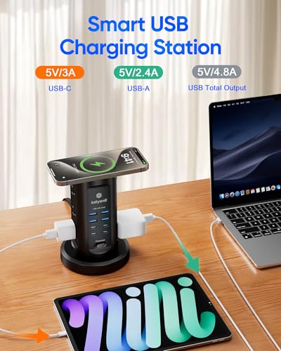 Power Strip Tower, kakyanill Charging Station 9 AC Outlets 8 USB Ports - color: Black, size: 24W