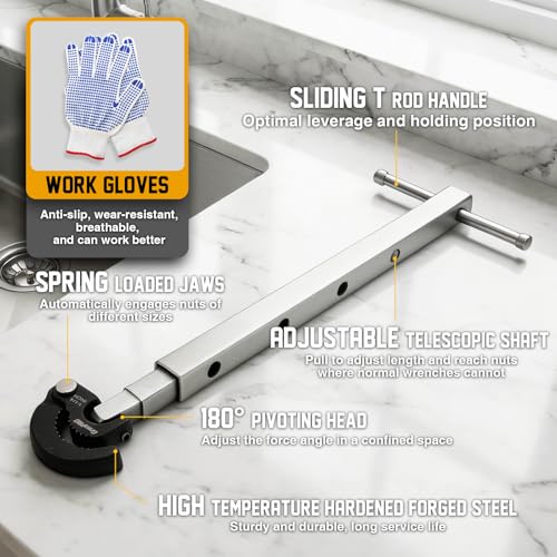 GRENPRO Telescoping Adjustable Basin Wrench For Sink Faucet Plumbing Tool - style: Telescoping Basin Wrench Capacity 3/8" to 1-1/4"