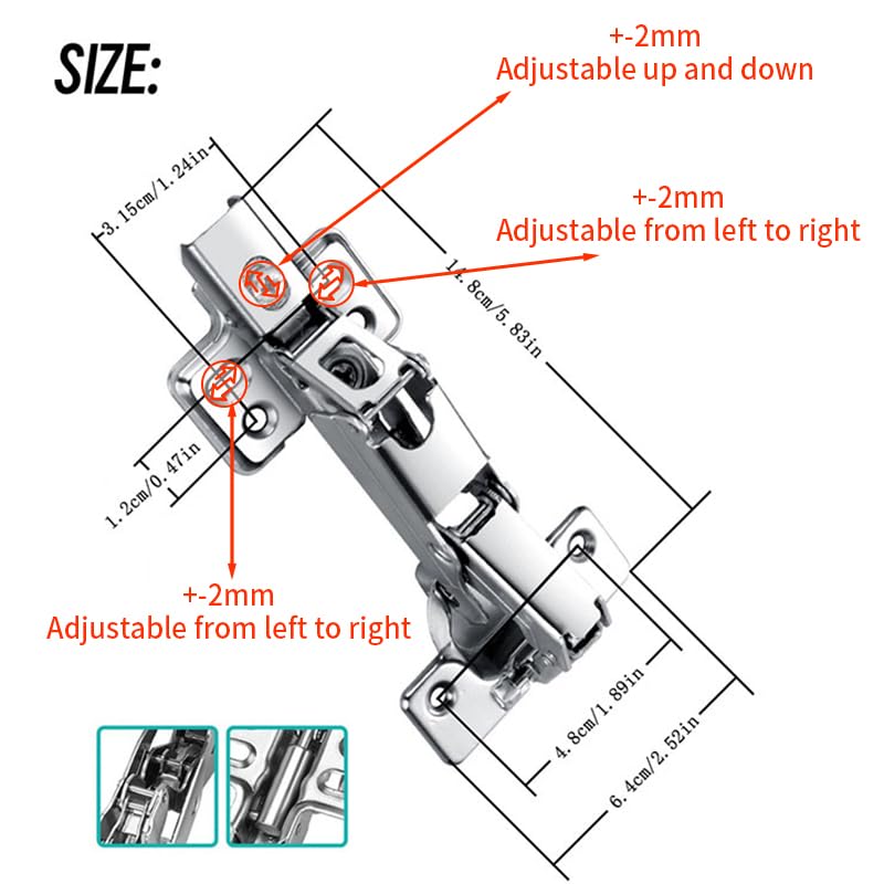 BADALU 165 Degree Kitchen Cabinet Hinges (1 Pair, 2 PCS) Concealed Hydraulic Adjustable Mounting, Soft Closing Nickel-Plated Steel Buffer Dampers for Frameless Cabinet Doors(Fixed Half Overlay) - style: 165 Degree Half Overlay 2pcs