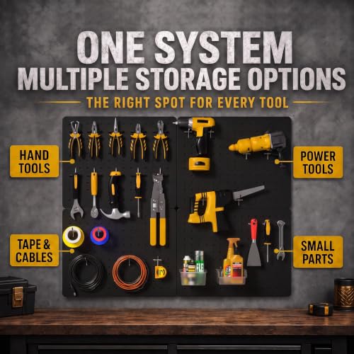 Pegboard Organizer Kit, 4 Pack 12 x 16 in Metal Panels with 6 Bins, Black - color: Black, size: 16"x12"- 4 Pcs