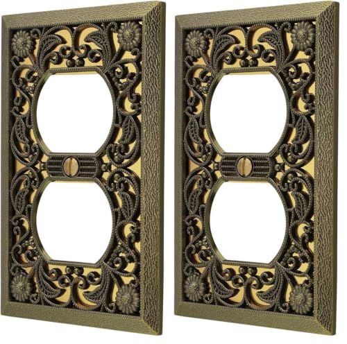 Amerelle 65DAB Filigree Wallplate, 1 Duplex, Antique Brass (Pack of 2) - size: 1 Duplex (Pack of 2)