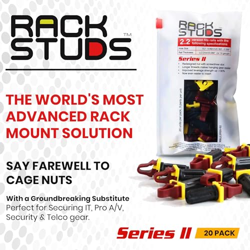 Rackstuds R20 Series II - Server Rack Screws 20 Pack | Cage Nut Replacement | Red 2.22mm/0.086" | A Faster, Easier Solution for Rack mounting Gear in 19" Racks with Square Punched Vertical Rails - color: Red, size: 20 Pack
