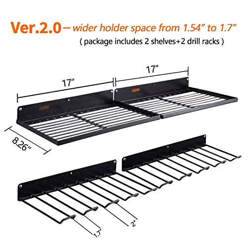 UU-Major Power Tool Organizer with Charging Station,Drill Holder Wall Mount,Garage Storage Shelves for Organization and Storage,Heavy Duty Pegboard Wall Organizer Set Solid Metal Black 2 Pack 4 Set… - style: 2shelf+2rack