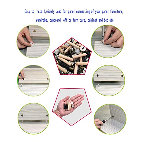 300Pcs 3-in-1 Furniture Connecting Hardware Cam Lock Fasteners Kit,Cam Fitting & Wood Dowel Pins & Pre-Inserted Nut Cam Locks for Furniture Crib Cabinet Drawer Wardrobe Splicing