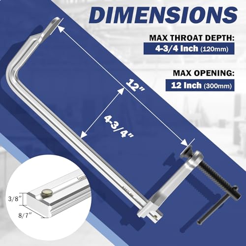 12 Inch Heavy-duty Bar Clamps (1200 lbs), 4-Pack, 4-3/4" Throat, Thickened F Clamps for Welding, Metalworking and Woodworking - style: 1200 Lbs