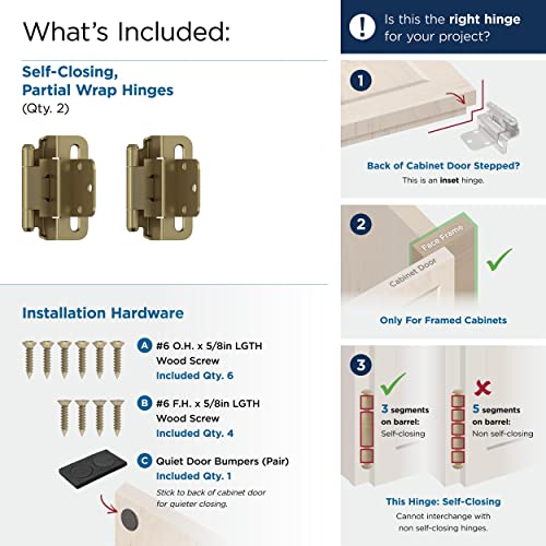 Amerock 1 Pair 3/8" Inset Golden Champagne Self-Closing Wrap Hinge - color: Golden Champagne, size: 3/8 Inch (10 mm) Inset