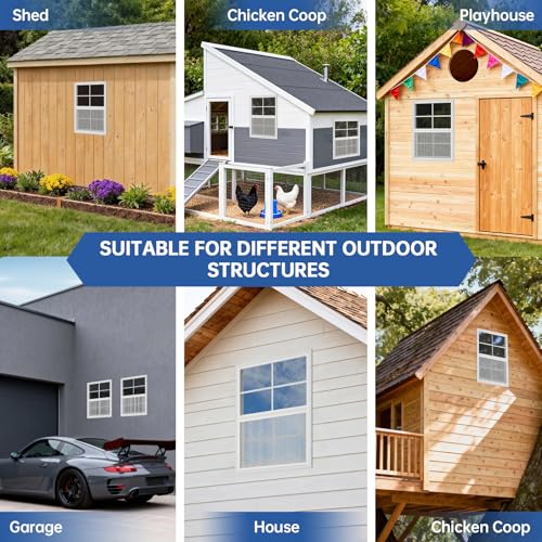 2 Pack 18 x 23 Shed Windows with White Frame, Flush Mount Small Window with PC Screen for Shed for Shed, Chicken Coop, Household, Playhouse, Garage