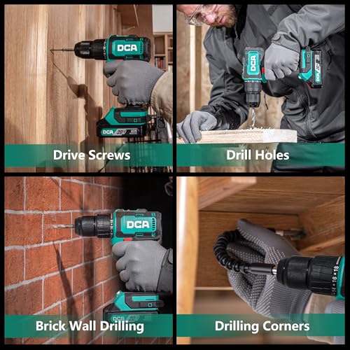 DCA 20V Brushless Hammer Drill Cordless, 492 in-lb Torque Impact Drill, 1/2" All-Metal Keyless Chuck,18+1+1, (0-450/0-1800RPM), 27000 IPM, Compact Design with 2.0Ah Battery & Charger,ADJZ2055i - style: 492 In-lb hammer drill