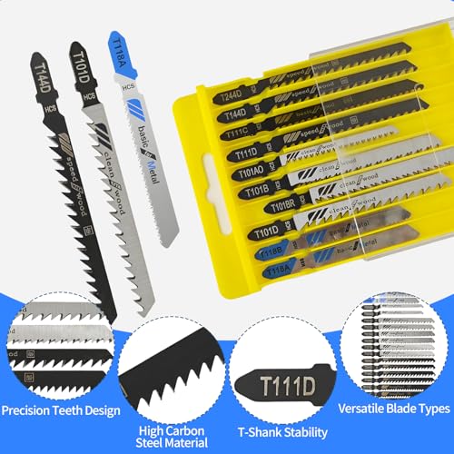 20 PCS Jigsaw Blades,High Carbon Steel Assorted T-Shank jig Saw Blades for Wood, Metal, Plastic Cutting(T101B,T101BR,T101D,T144D,T244D,T111D,T111C,T118A,T118B,T101A0) - size: 20PCS