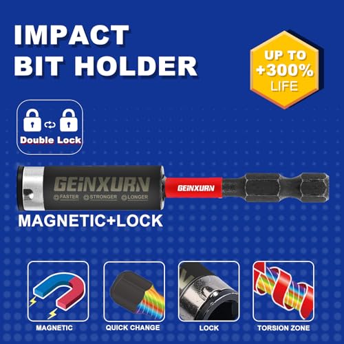 GEINXURN 22 Pieces 1 in./2In Multi Hex Head Impact Tough Magnetic Allen Wrench Drill Bits Set, Metric Power Bits Set, S2 Steel Hex Screwdriver Bit Set with 3”6”Extension Bit Holder - size: M-22