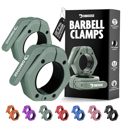 DMoose Fitness Barbell Clips 2 Inch (Pair) - Quick Release Olympic Barbell Clamps & Collars with Anti Slip TPR Grip for Secure Weightlifting and Powerlifting - Weight Clips for Bars at Home or Gym - color: Ranger Green, style: Non Magnetic