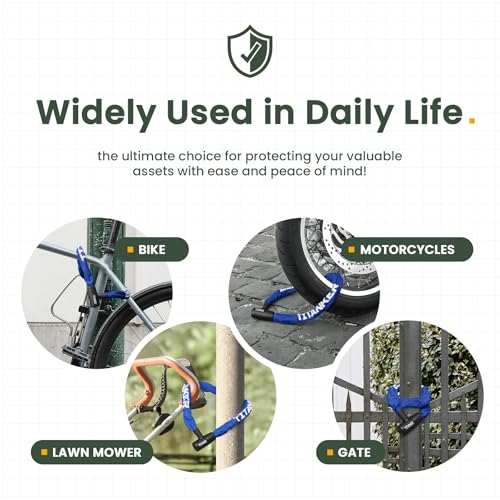 Titanker Bike Chain Lock with Keys, 3.3 Feet Security Heavy Duty Anti-Theft Bicycle Chain Locks for Bike, Motorcycle, Bicycle, Door, Gate, Fence, Grill (6mm, 8mm, 10mm Thick Chain) - color: Blue-8mm Chain