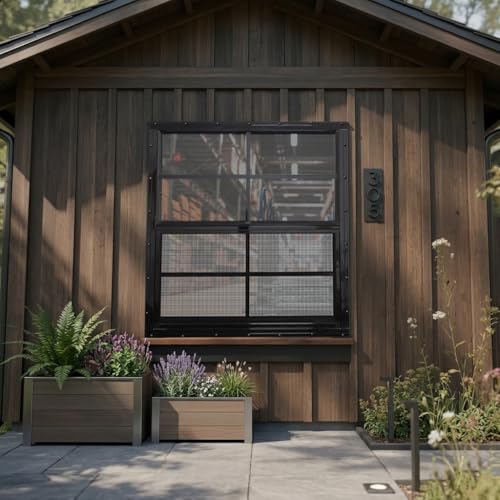 NeatiEase 2 Pack Shed Windows with Black Frame, 24 x 36 Flush Mount Small Window with Tempered Glass and Fiberglass Screen for Shed, Chicken Coop, Playhouse, Household, Garage - color: Black, size: 24"x36"