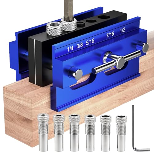 Self Centering Doweling Jig Kit, Drill Jig For Straight Holes Biscuit Joiner Set With 6 Drill Guide Bushings, Adjustable Width Drilling Guide Power Tool Accessory Jigs (L)