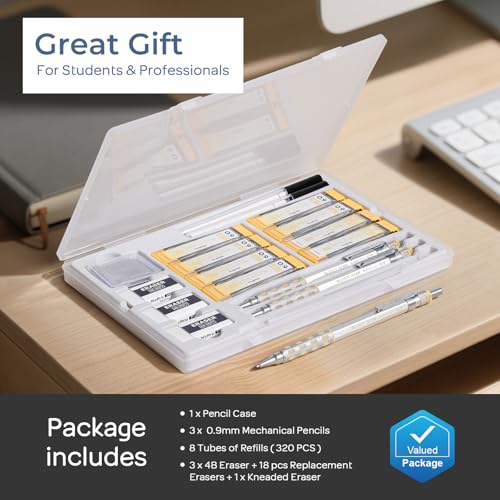 Nicpro Blocky Gear 0.9 mm Mechanical Pencils Set in Case, 3 Pack - style: 0.9mm