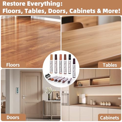 Wooden Furniture Floor Scratch Repair Markers, Wood Touch Up Markers with Sharpener, Furniture Touch Up Pens for Wood Floors, Tables, Cabinets, Doors, Quick
