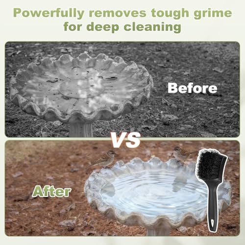 M METERXITY 2-Pack Bird Bath Cleaning Brush, 8.3 Inch Plastic Bird Bath Cleaner with Ergonomic Handle for Feeder/Fountain/Outdoor Cleaning, Utility Hard Stiff Bristle Scrub [Black] - color: Black