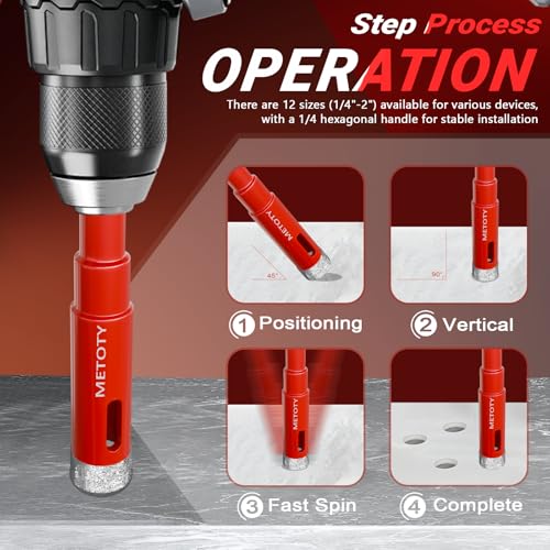 6PCS Diamond Hole Saw Drill Bit Set (1/4"-1/2") with 3/16'' Serrated Pilot Drill - for Ceramic, Glass, Tile, Marble, Granite - Dry/Wet Dual-Use, High-Precision Drilling - size: (1/4"-1/2")-6PCS