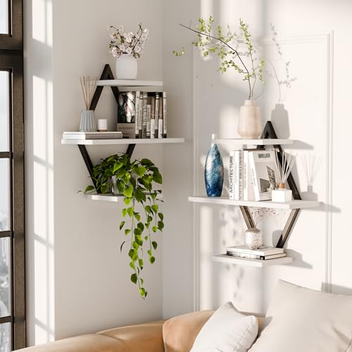 Floating Wall Shelves, Set of 2, White - color: White