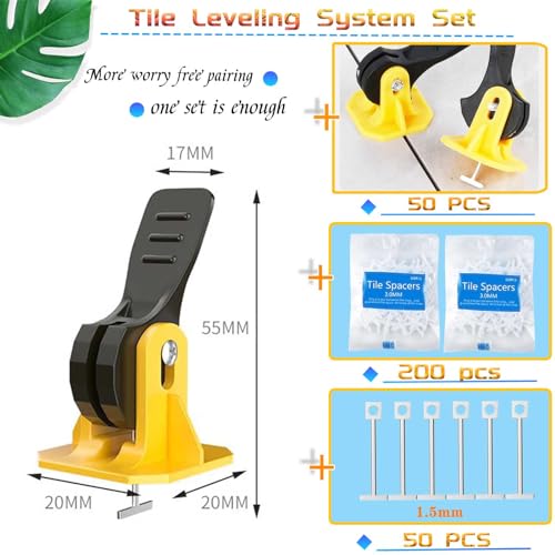 50pcs Tile Leveling System Reusable+200pcs Cross Tile Spacers 1/8"+50pcs Replaceable Spare Steel T-Pin 1/16 Ceramic Tile Tools Plastic Shims Floor Installation Leveler Kit Adjustable Universal - color: 50pcs - 200