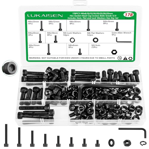 178Pcs M6 Metric Screws, 12.9 Alloy Steel Hex Bolts & Nuts Kit - size: M6 178pcs 3