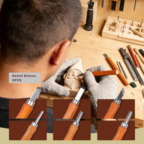 21-Piece Wood Carving Tools Kit - Complete Whittling Set with Detail Knives, Hook Knives, Sharpening Stone, Basswood Blocks & Cut Resistant Gloves for Beginner & Advanced Wood