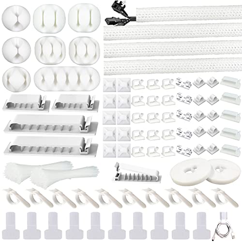 White Cable Management Organizer Kit 4 Cable Sleeve Split 311Pcs - size: 322 PCS
