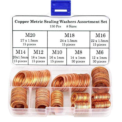 DYWISHKEY 150Pcs 8 Sizes Copper Metric Sealing Washers Assortment Set