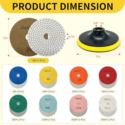 5 Inch Diamond Polishing Pads Tile Stone Diamond Sanding Pads Kit - size: 5-INCH