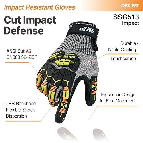 DEX FIT SSG513 Impact Stainless Steel Cut Resistant Gloves, ANSI A5, Durable Non-Slip Nitrile Grip, Touchscreen, Comfort Stretchy Fit, Thin & Breathable, Machine Washable; Gray S (7), 1 Pair - color: A5 Gray Impact, size: Small (1 Pair)